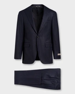 Exclusive Dark Blue Wool 170's Cashmere Pinstripe Suit