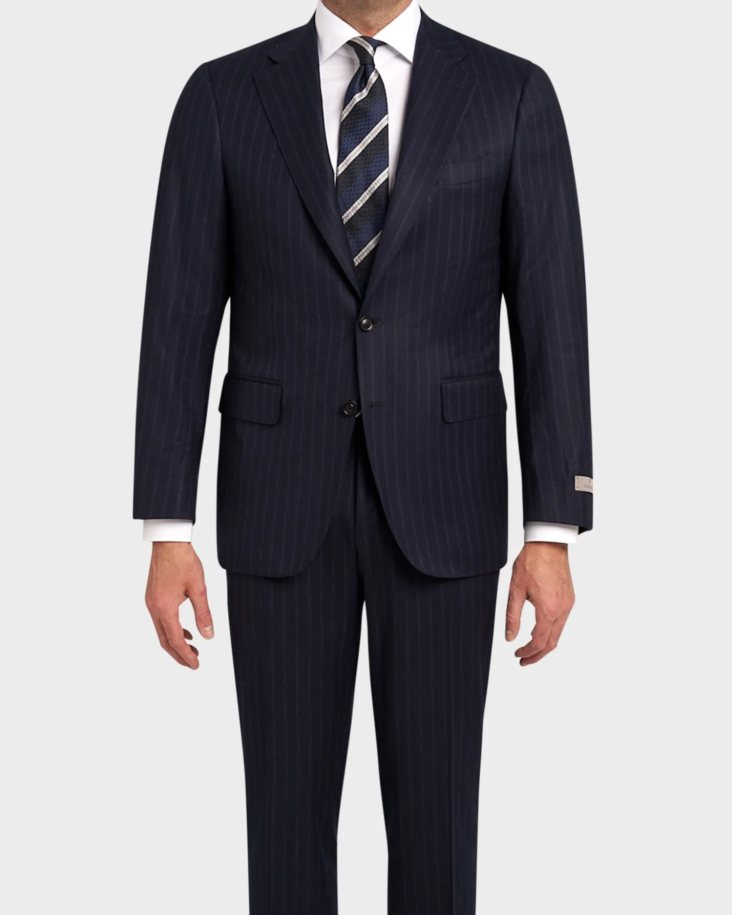 Exclusive Dark Blue Wool 170's Cashmere Pinstripe Suit