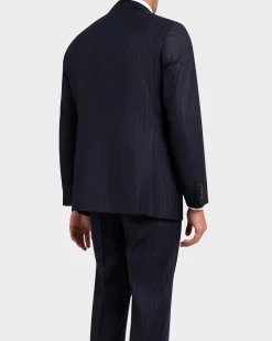 Exclusive Dark Blue Wool 170's Cashmere Pinstripe Suit