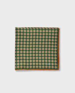 Forrest Green With Geometric Floral Silk Pocket Square