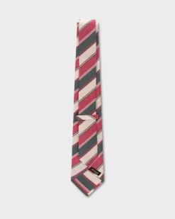 Fuschia Emerald And Ivory Diagonal Stripe Tie