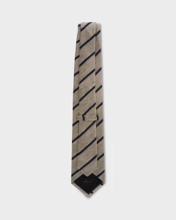 Gold And Dark Blue Striped Textured Silk Tie
