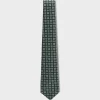 Green And White Flower Pattern Silk Tie