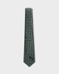 Green And White Flower Pattern Silk Tie
