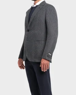 Grey And Navy Chevron Pattern Cashmere Sports Jacket