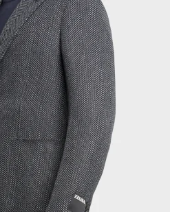 Grey And Navy Chevron Pattern Cashmere Sports Jacket