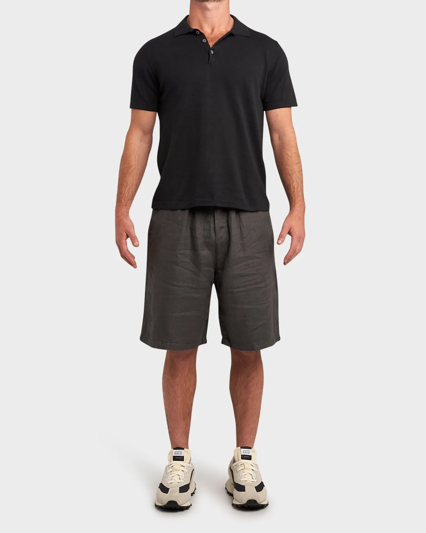 Grey Blue Pure Linen Shorts