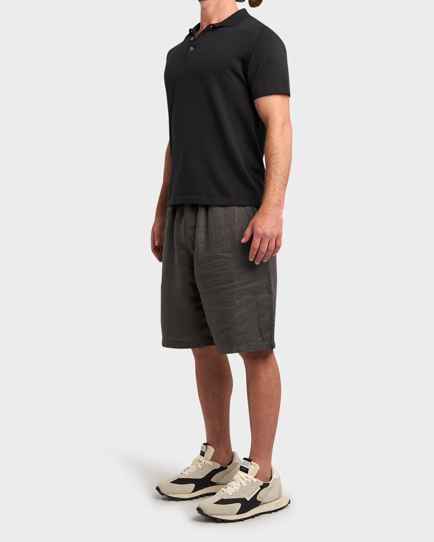 Grey Blue Pure Linen Shorts