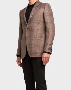 Grey Brown Charcoal Overcheck Cashmere Linen Silk Sports Jacket