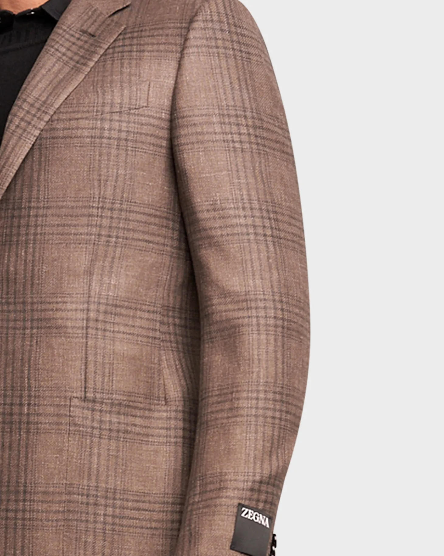 Grey Brown Charcoal Overcheck Cashmere Linen Silk Sports Jacket
