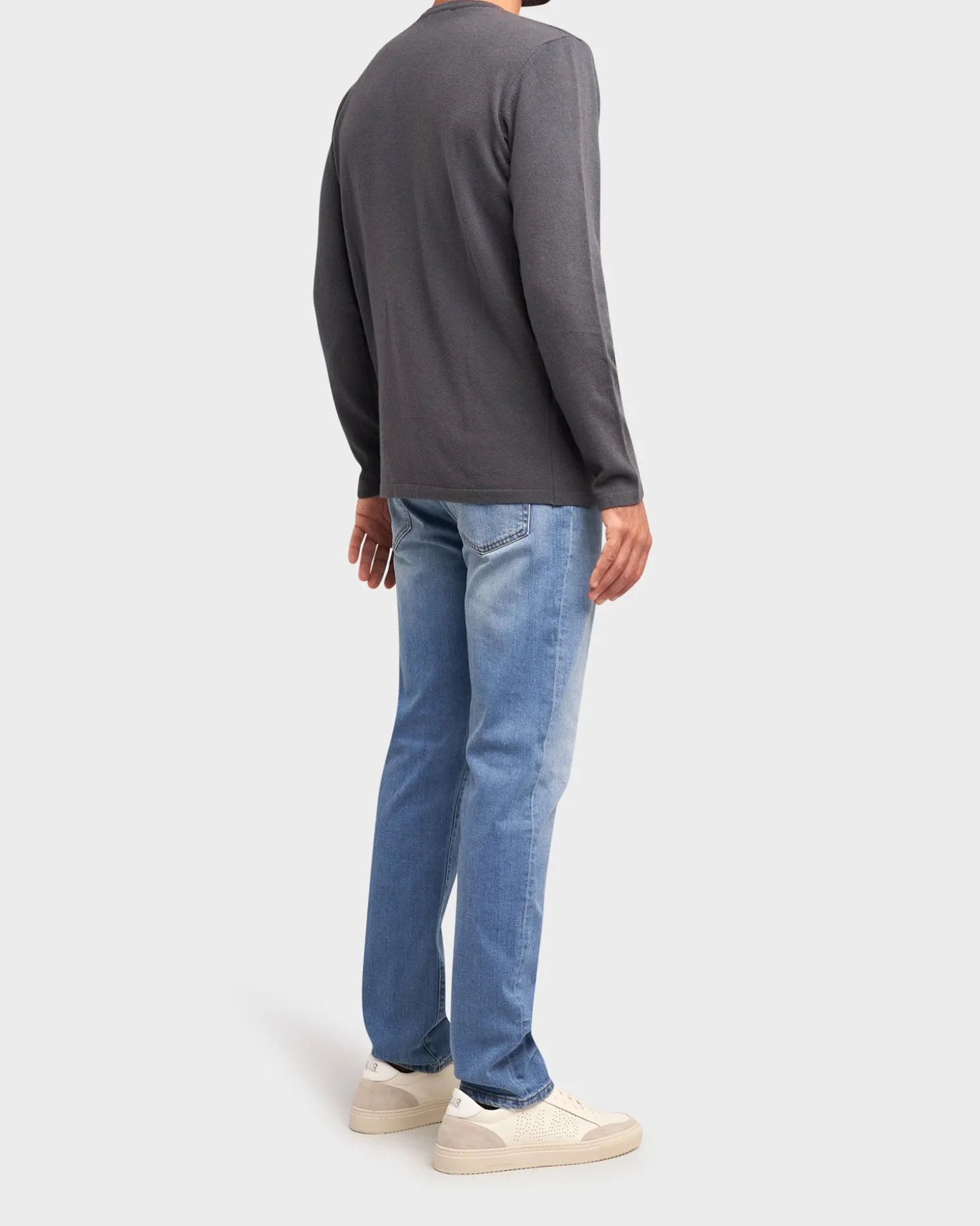 Grey Cashmere Wool Crew Neck Sweater