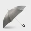 Grey Check Leather Handle Umbrella