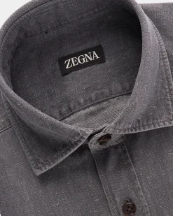 Grey Cotton Linen Denim Shirt