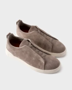 Grey Melange Suede Triple Stitch Sneakers