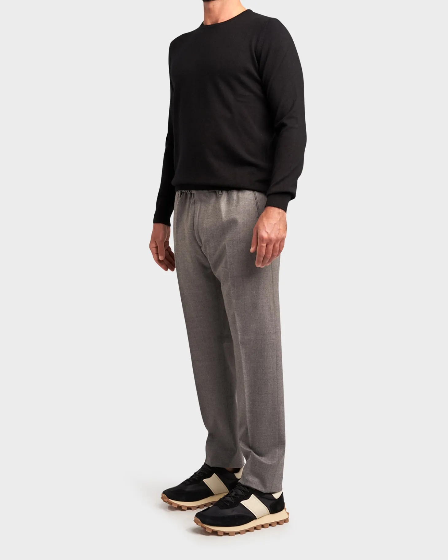 Grey Wool Carrot Fit Trousers