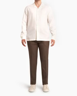 Ivory Cotton Linen Silk Cuban Collar Shirt