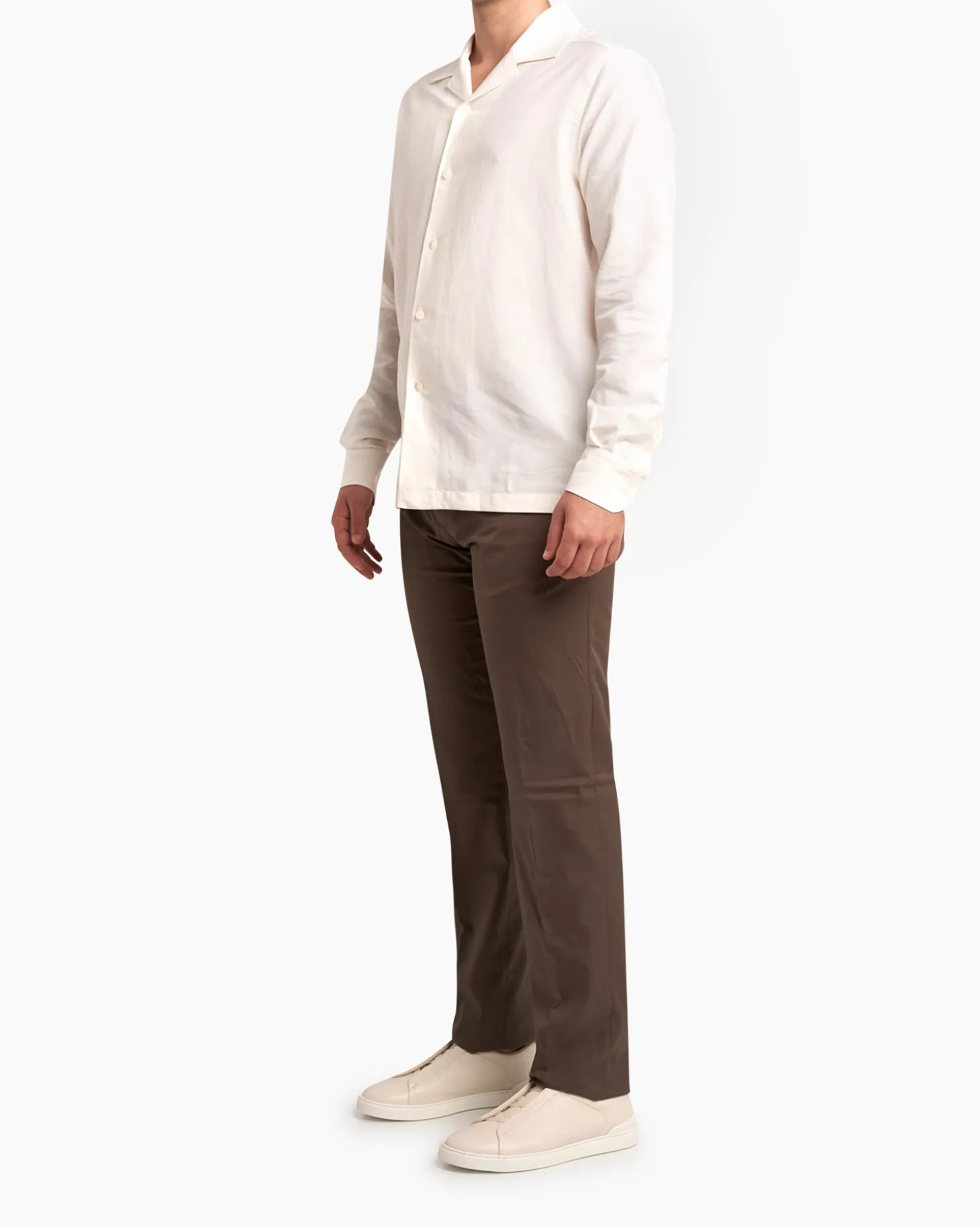 Ivory Cotton Linen Silk Cuban Collar Shirt