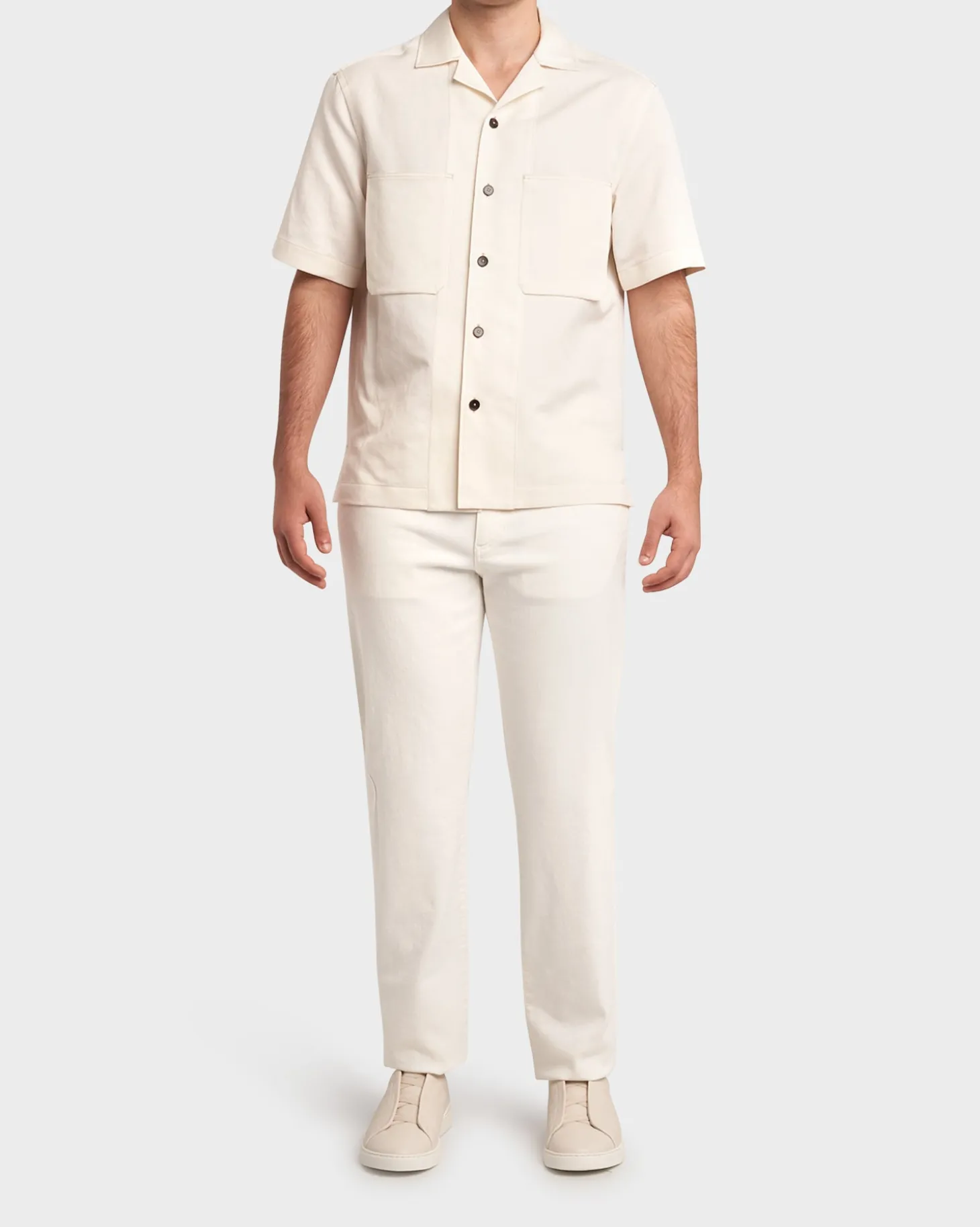 Ivory Patch Pocket Linen Cotton Silk Shirt
