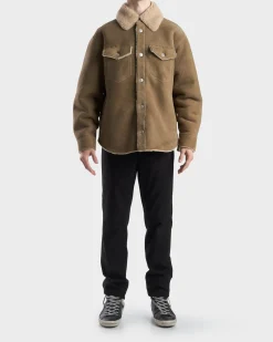 Khaki Oversize Shearling Shirt Jacket