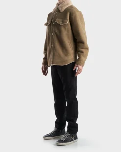 Khaki Oversize Shearling Shirt Jacket