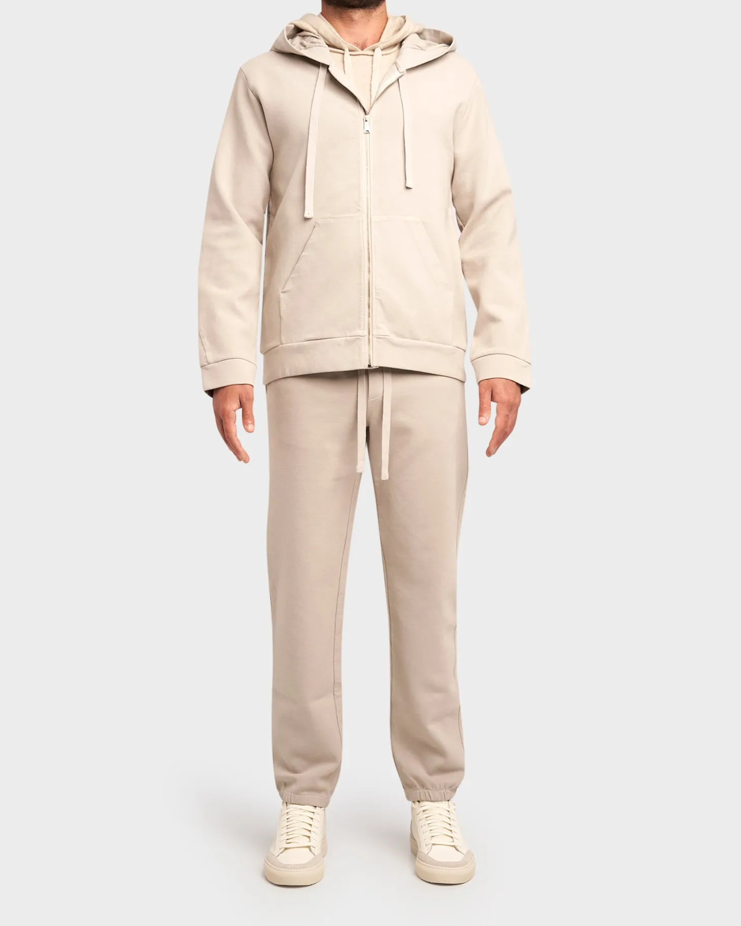 Light Beige Cotton Zipped Hoodie