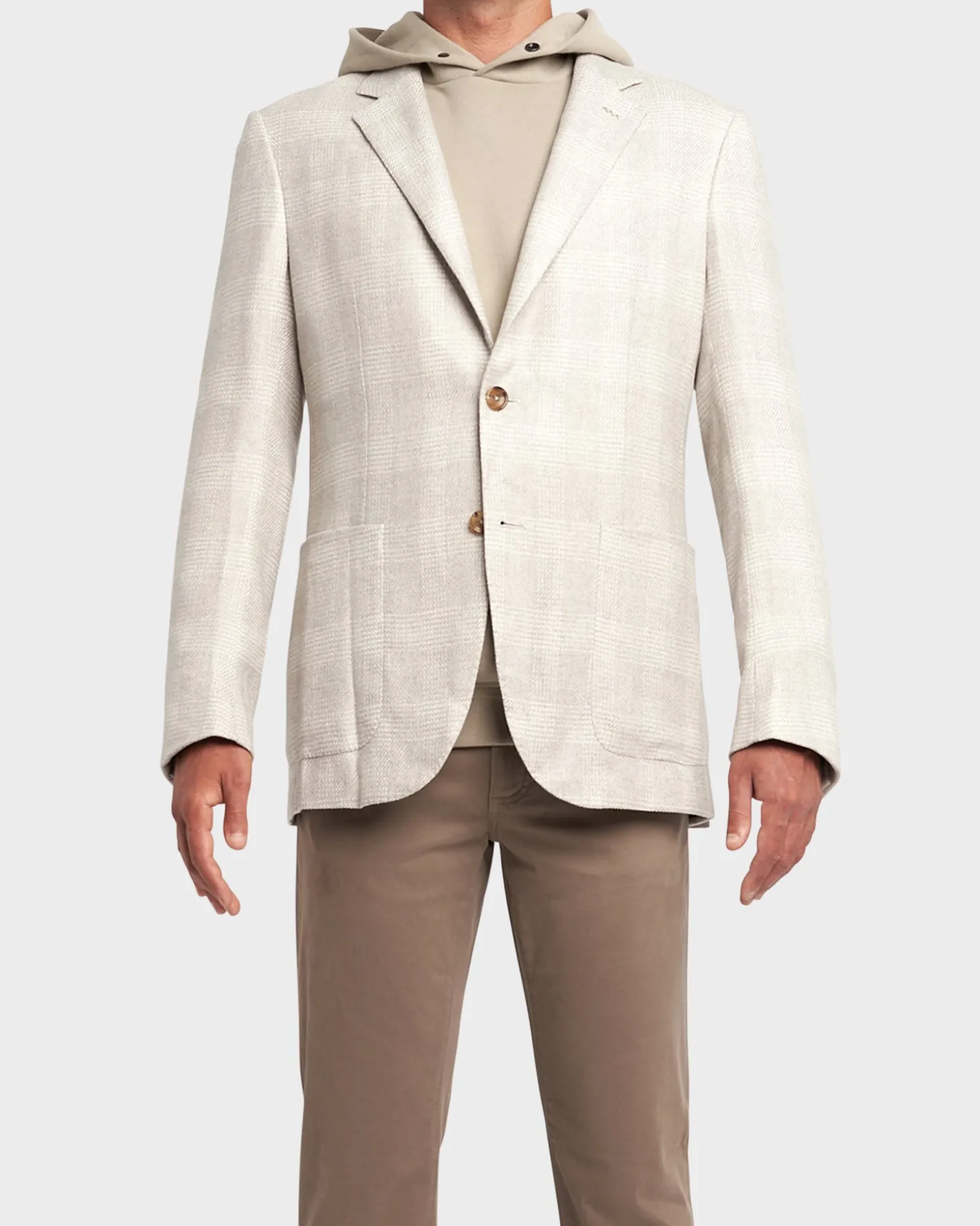 Light Beige Glen Square Check Cashmere Silk Wool Sports Jacket