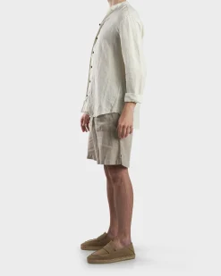Light Beige Linen Stand Up Collar Shirt