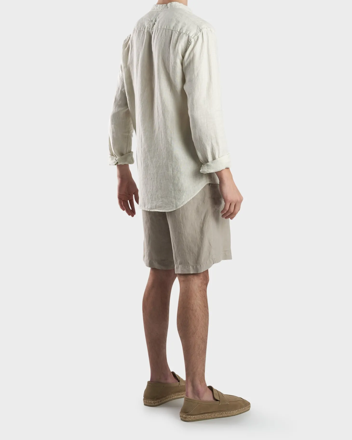 Light Beige Linen Stand Up Collar Shirt