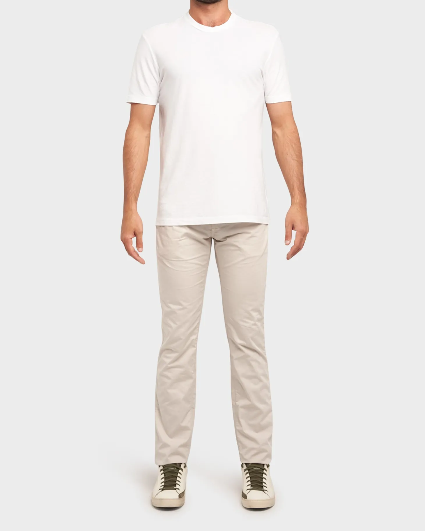 Light Beige Slim Fit Cotton Stretch Jeans