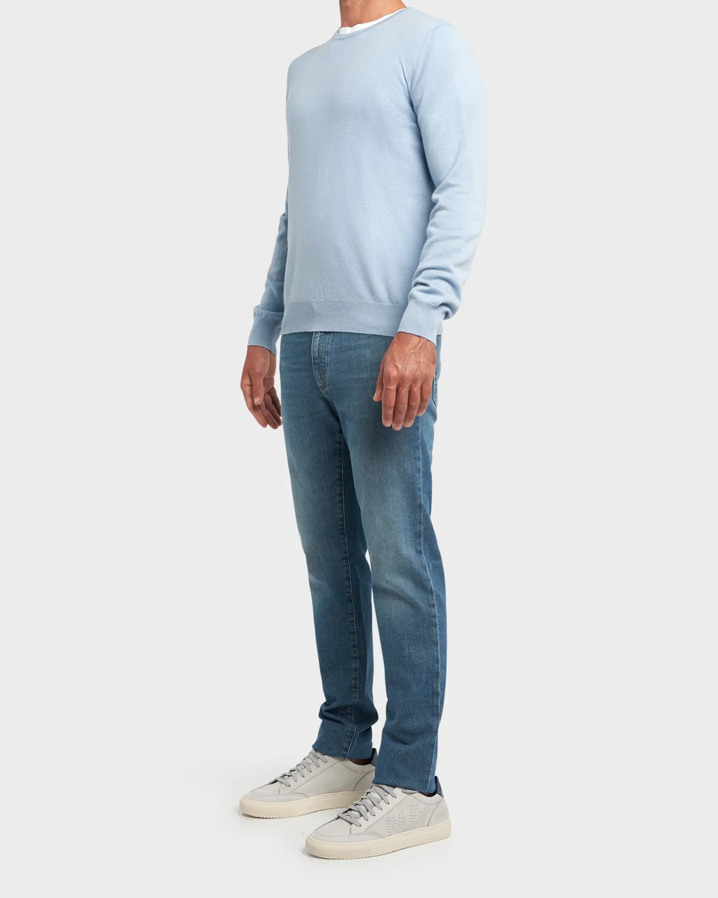Light Blue Cashmere Crew Neck Sweater