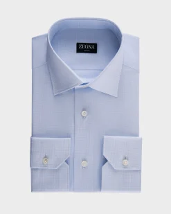 Light Blue Check 100 Fili Cotton Shirt