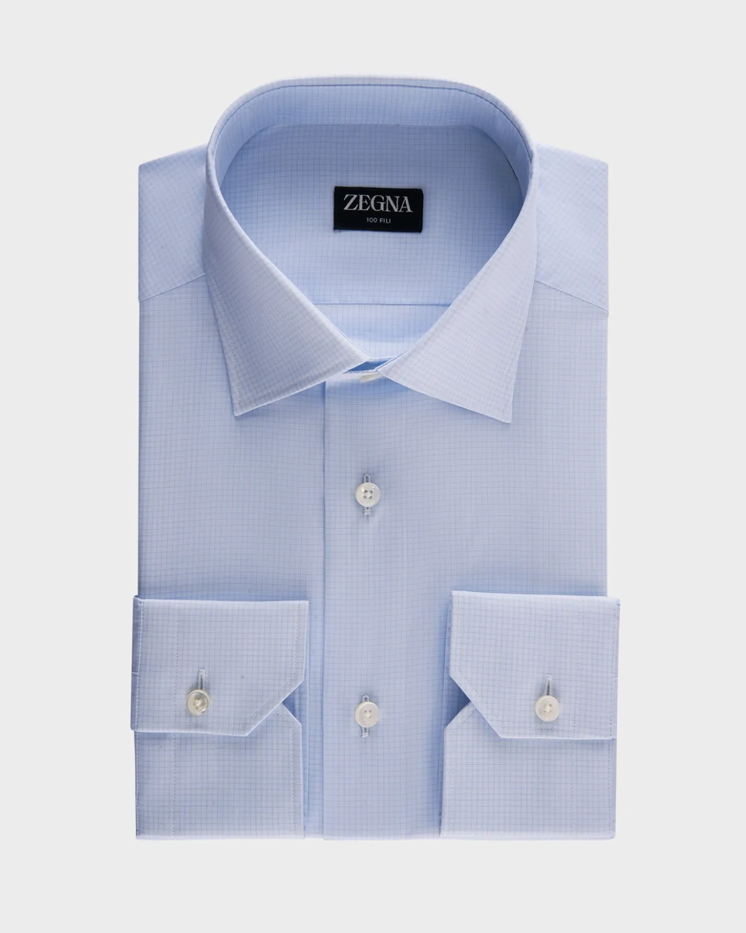 Light Blue Check 100 Fili Cotton Shirt