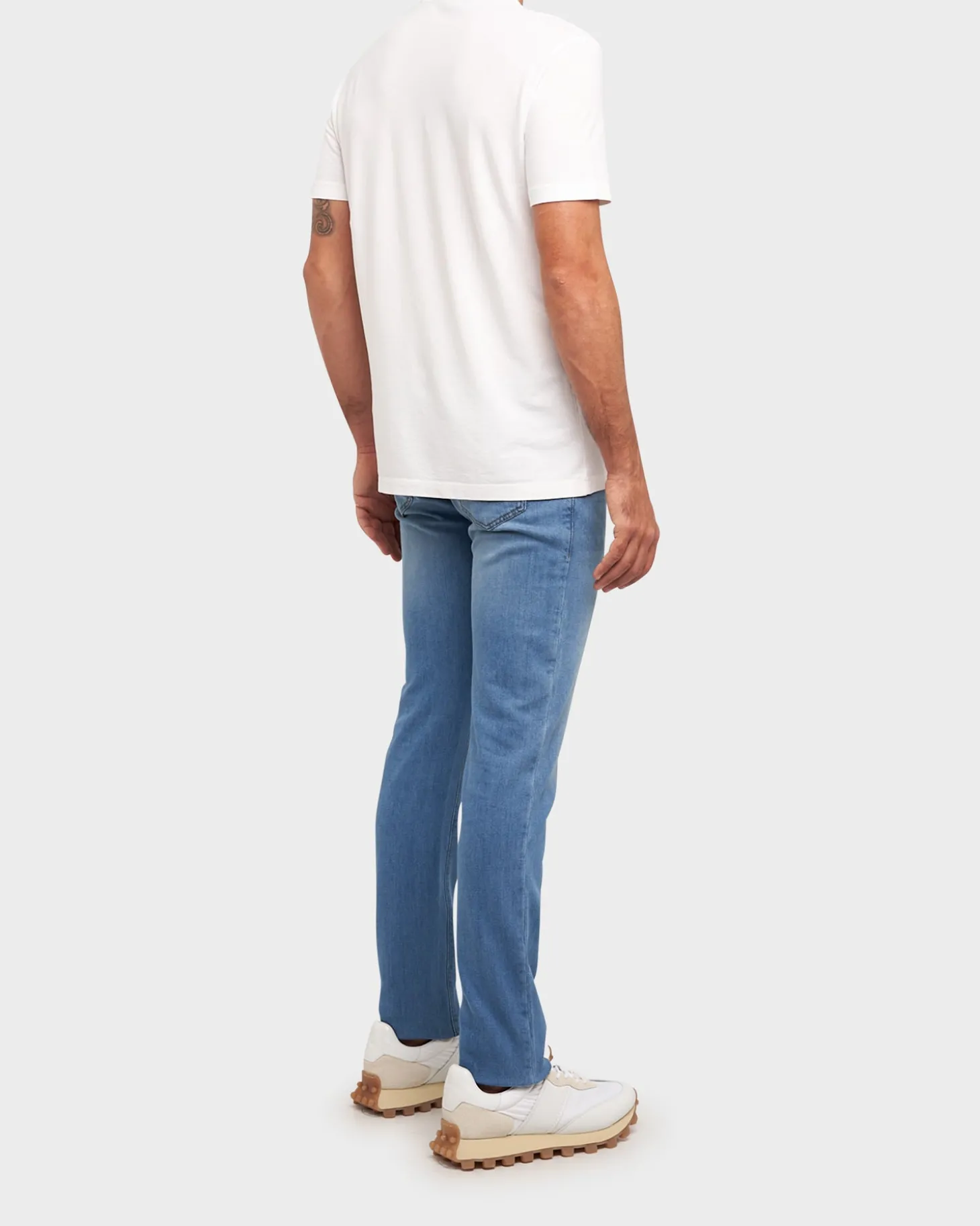 Light Blue Cotton And Linen Stretch Lightweight Jeans