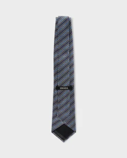 Light Blue Diagonal Pattern Silk Tie