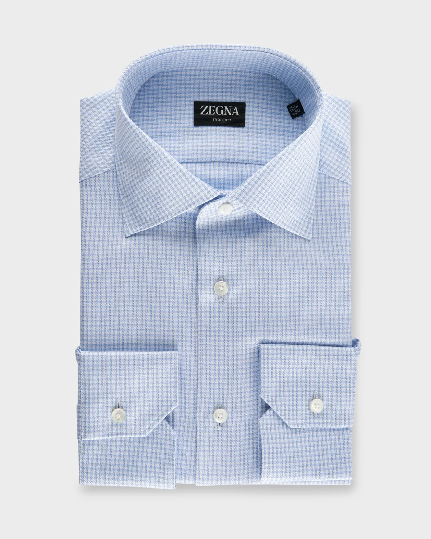 Light Blue Micro Houndstooth Trofeo Cotton Shirt