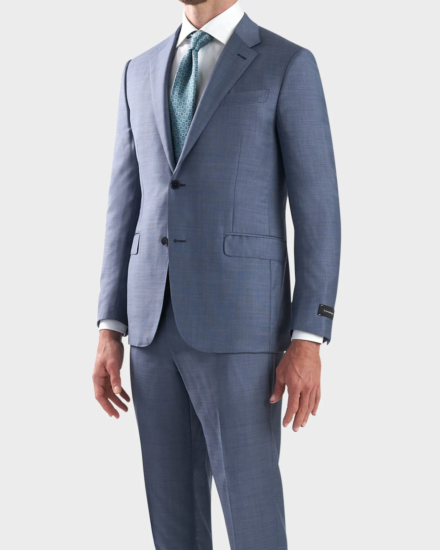 Light Blue Micro Houndstooth Milano Wool Suit
