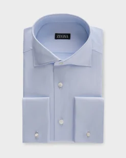 Light Blue Micro Texture French Cuff Cotton Shirt