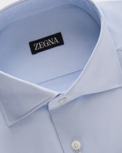 Light Blue Micro Texture French Cuff Cotton Shirt