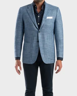 Light Blue Woven Microstructure Cashmere Sports Jacket