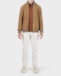 Light Brown Lambskin Suede Bomber Jacket