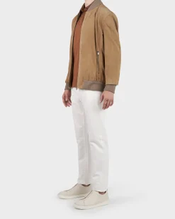 Light Brown Lambskin Suede Bomber Jacket