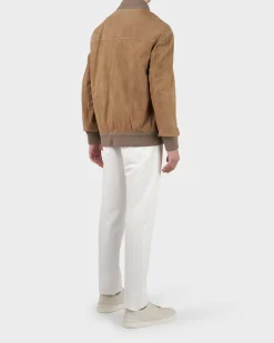 Light Brown Lambskin Suede Bomber Jacket