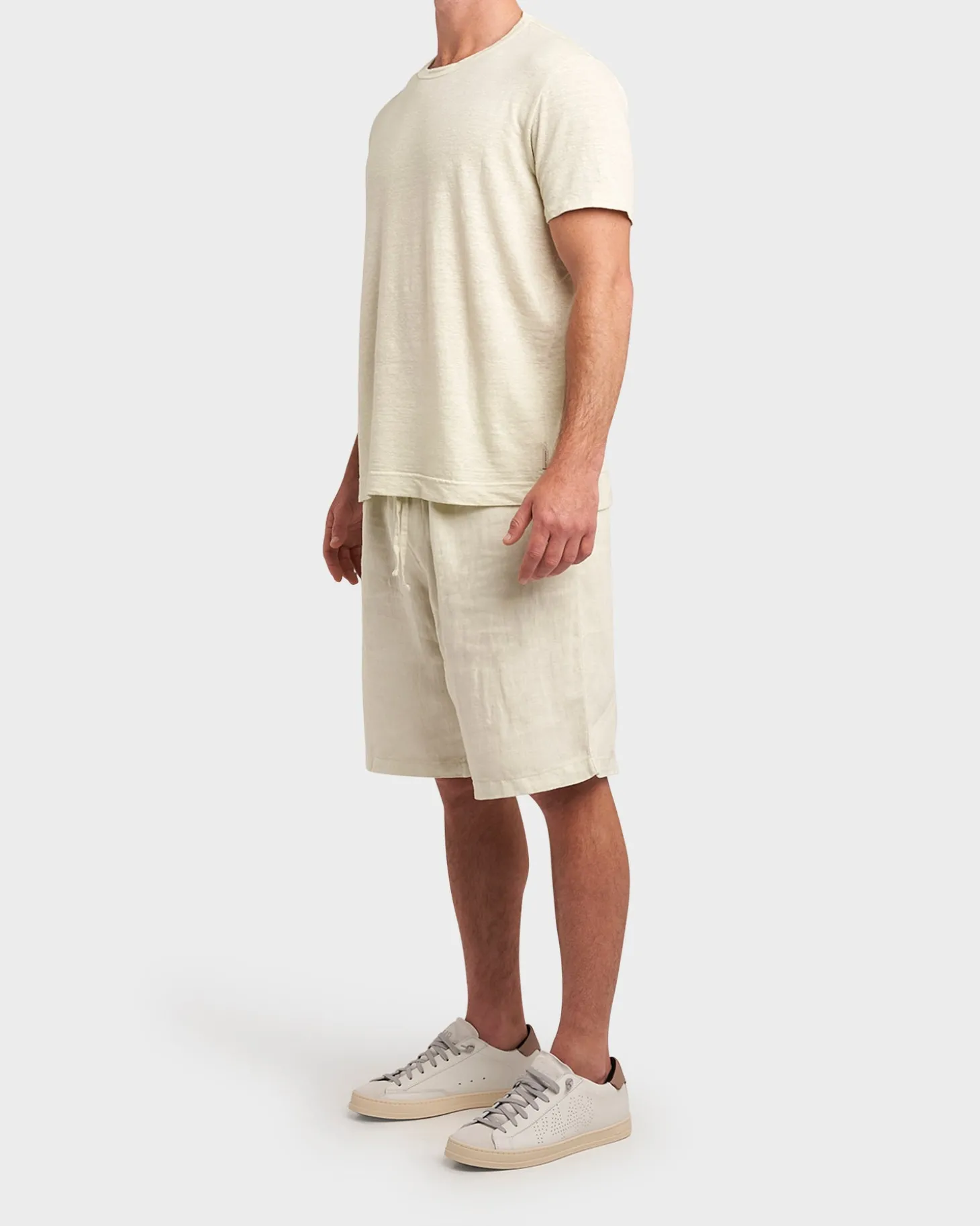 Light Lime Linen Stretch Crew Neck T-Shirt