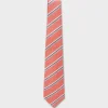 Light Red With Blue And Ivory Stripes Silk Tie