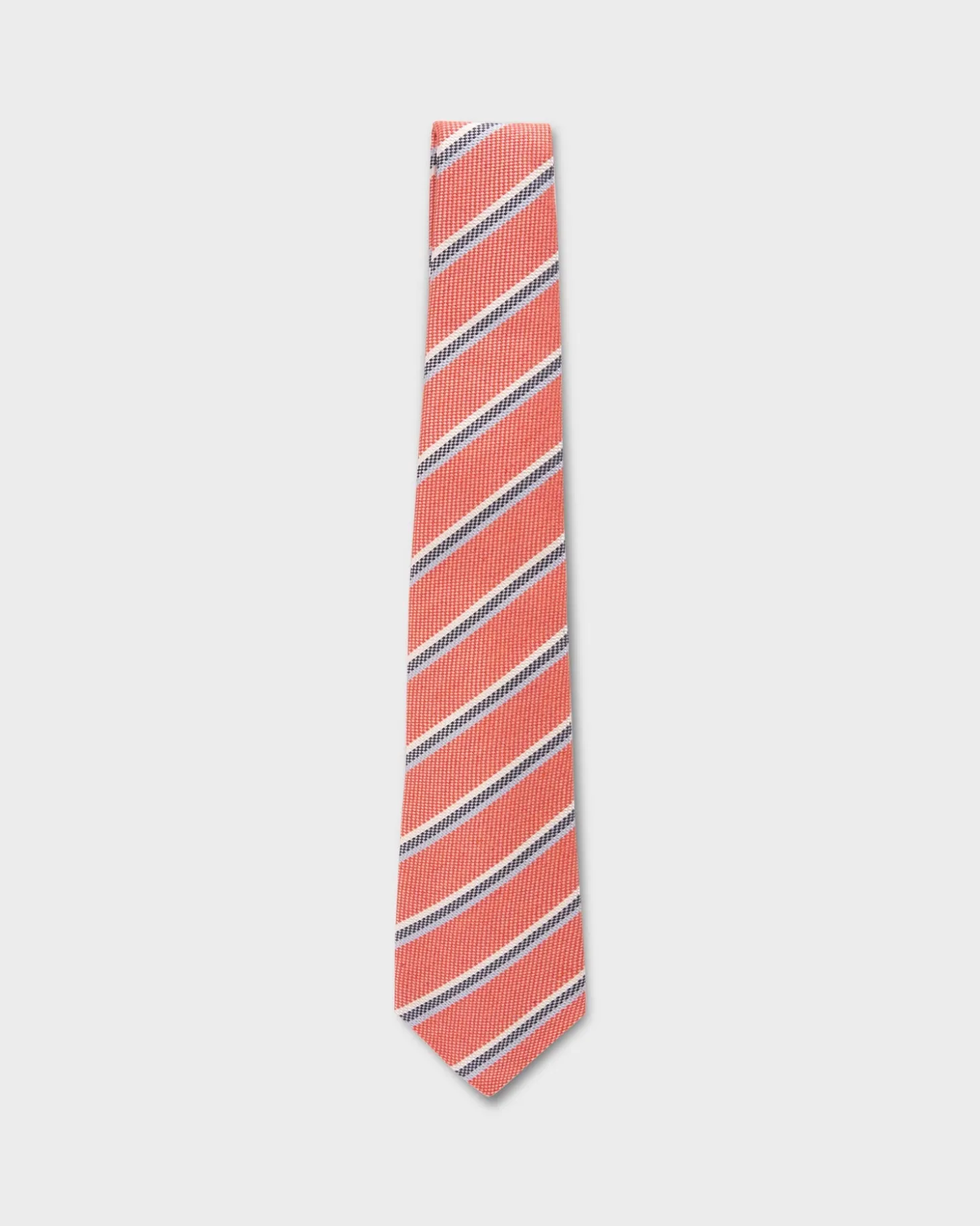 Light Red With Blue And Ivory Stripes Silk Tie