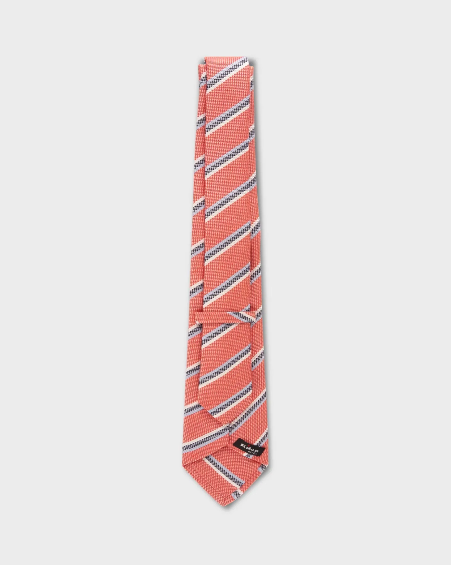 Light Red With Blue And Ivory Stripes Silk Tie