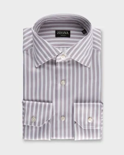 Mauve And White Solid Stripe Trofeo Cotton Twill Shirt