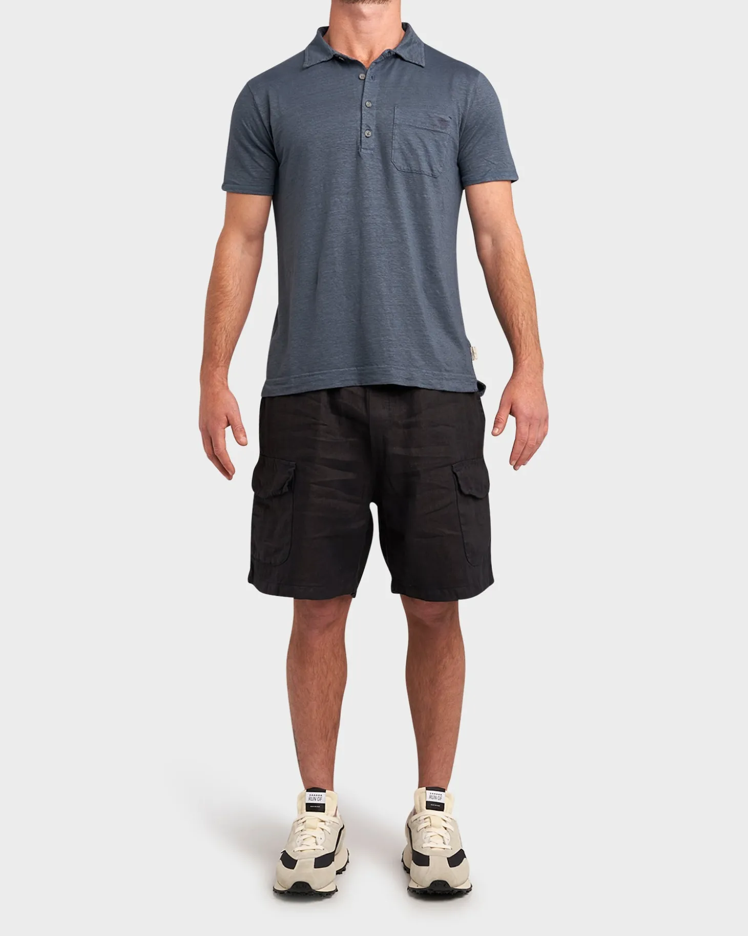 Mid Blue Linen Stretch Polo Shirt
