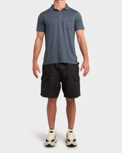 Mid Blue Linen Stretch Polo Shirt