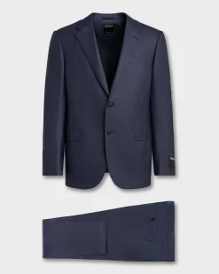 Mid Blue Windowpane Overcheck 15Milmil15 Wool Suit